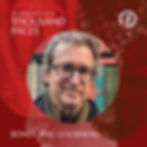 Red podcast cover with portrait of a gray-haired man in glasses; text reads The podcast with a thousand faces, Bonus: Phil Cousineau.