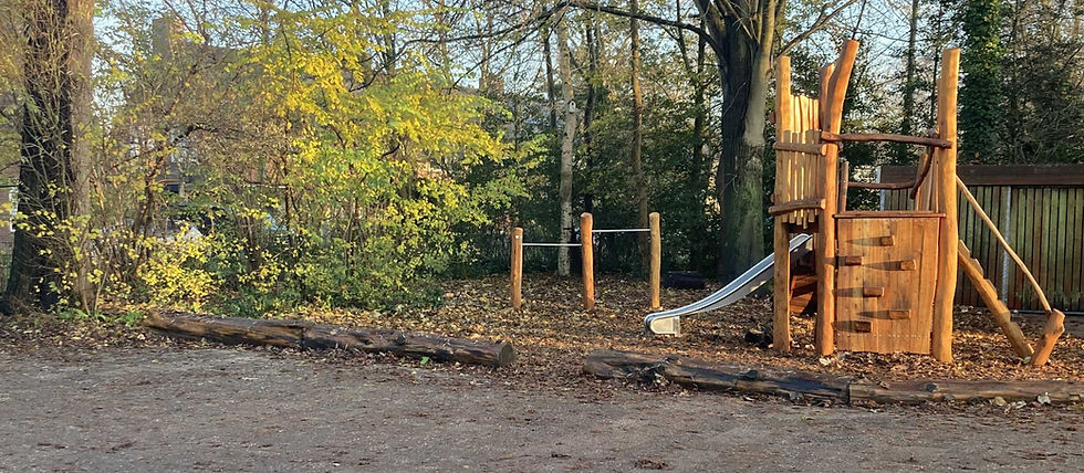 gezonde school met een groen schoolplein waar je kunt buiten spelen en leren in de natuur