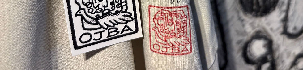 OJBA tags and logo on clothing