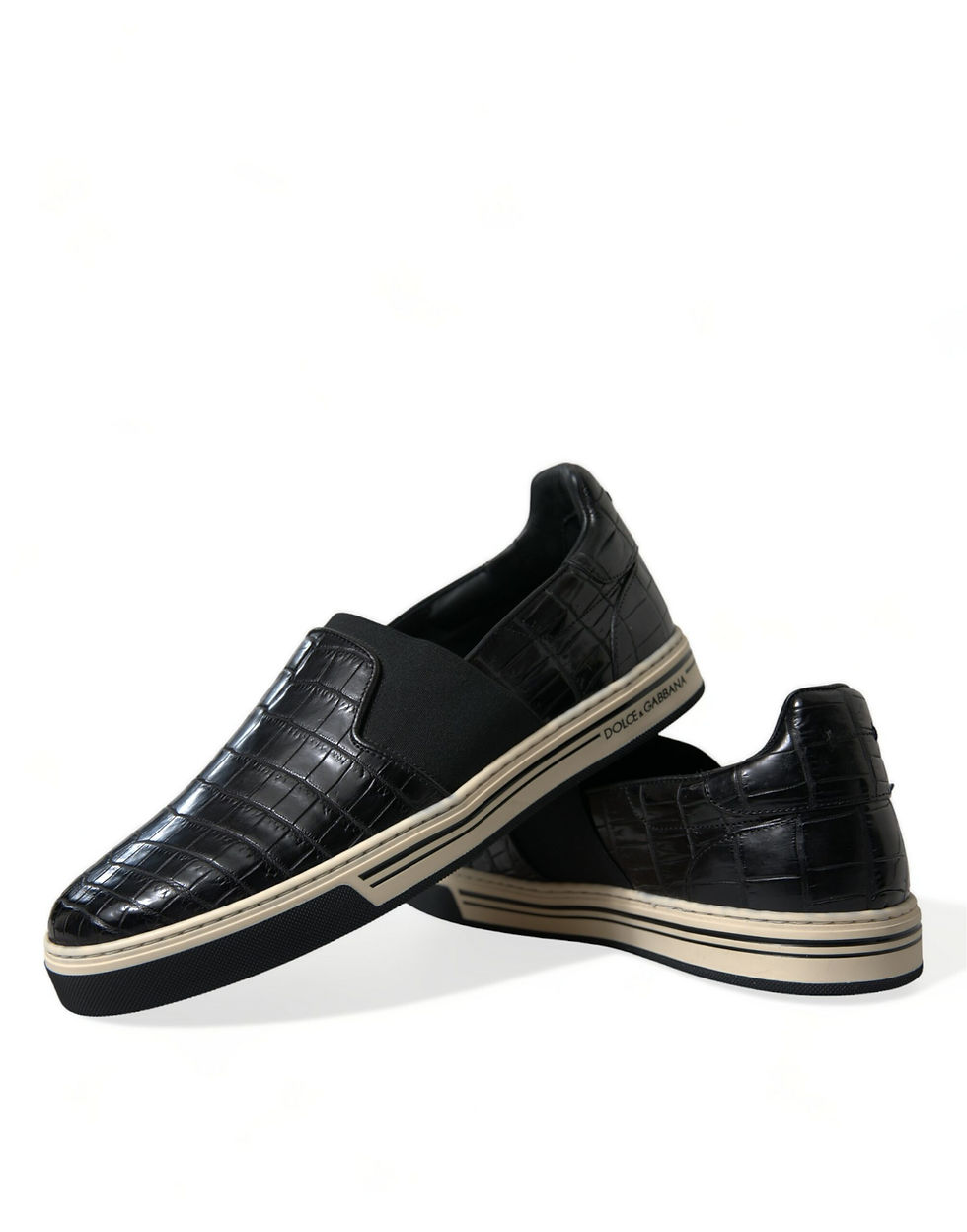 Thumbnail: Black Croc Exotic Leather Sneakers Shoes