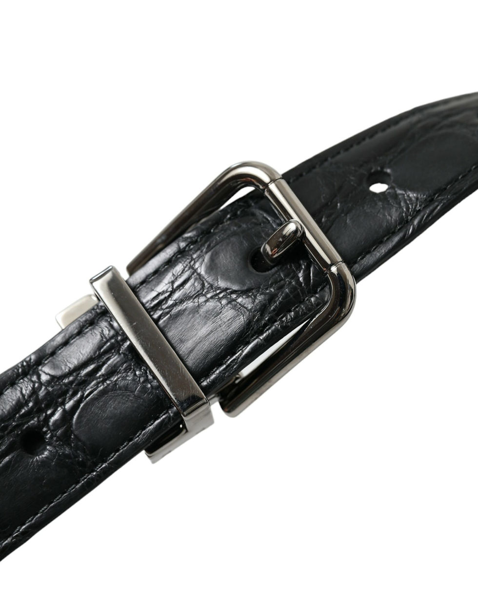 Miniatura: Black Leather Silver Metal Buckle Belt