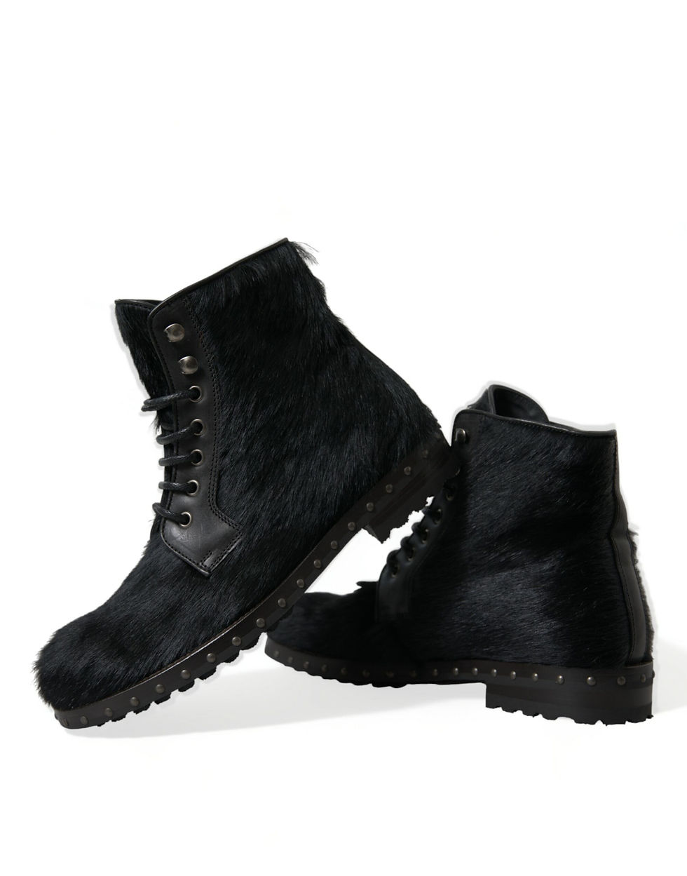 Miniatura: Black Pony Style Leather Mid Calf Boots Shoes