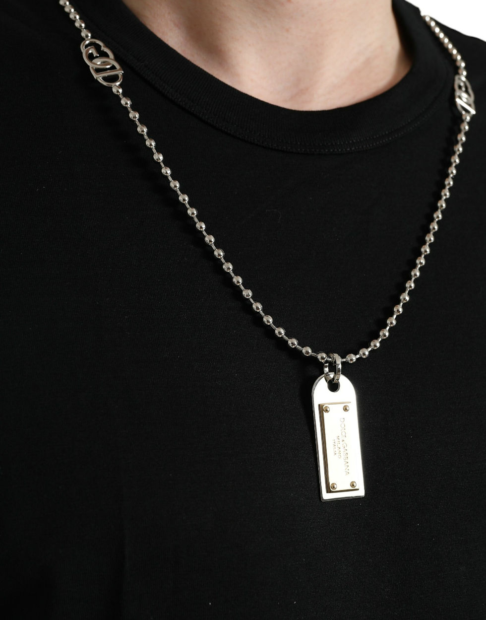 Miniatura: Black Cotton Dog Tag Round Neck T-shirt