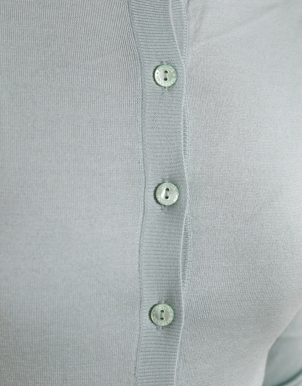 Thumbnail: Light Blue Silk Crew Neck Cardigan Sweater