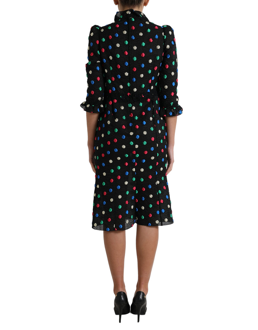 Miniatura: Black Polka Dot Ruffle Cotton Midi Dress