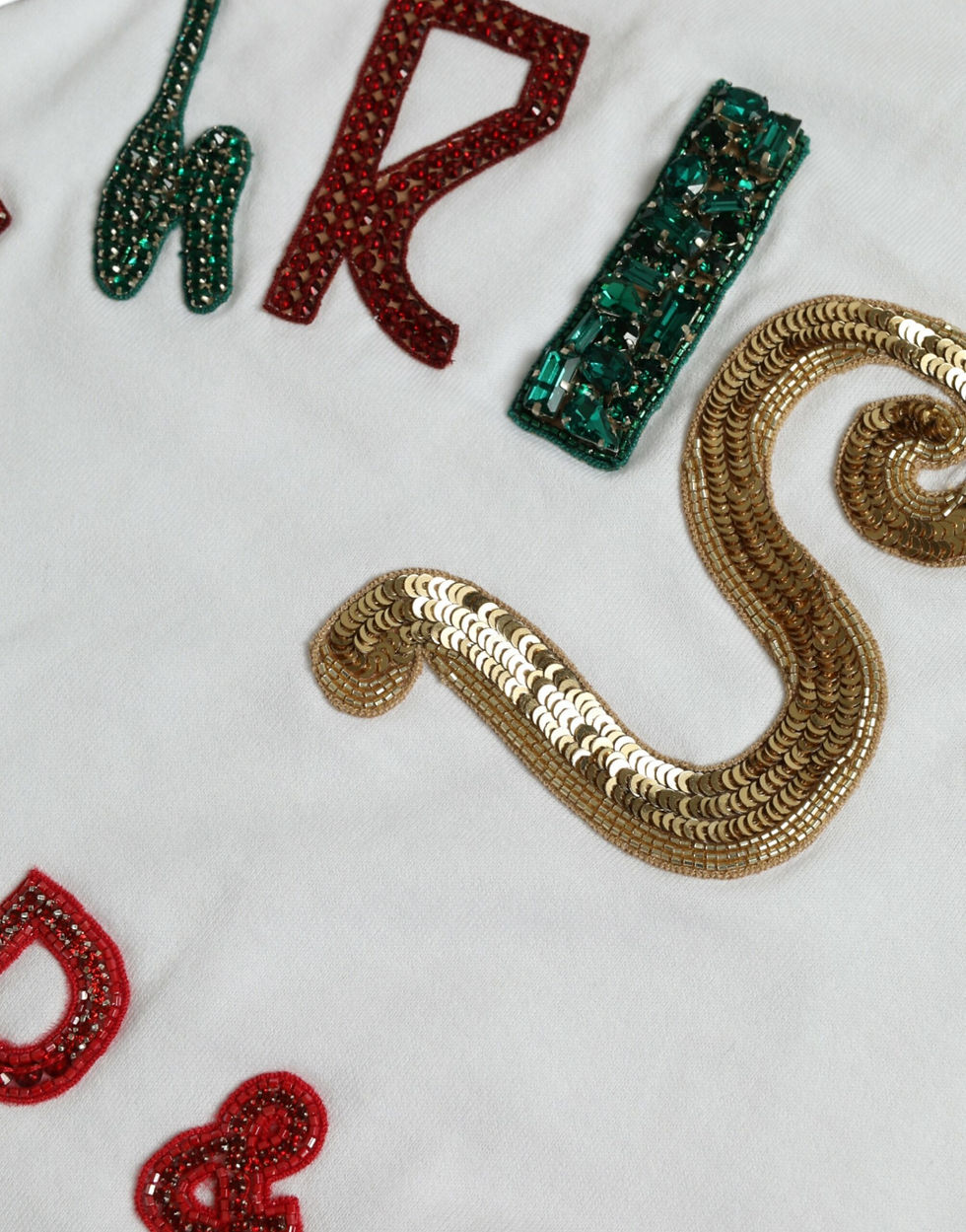 Thumbnail: White Cotton Christmas Sequin Fur T-shirt