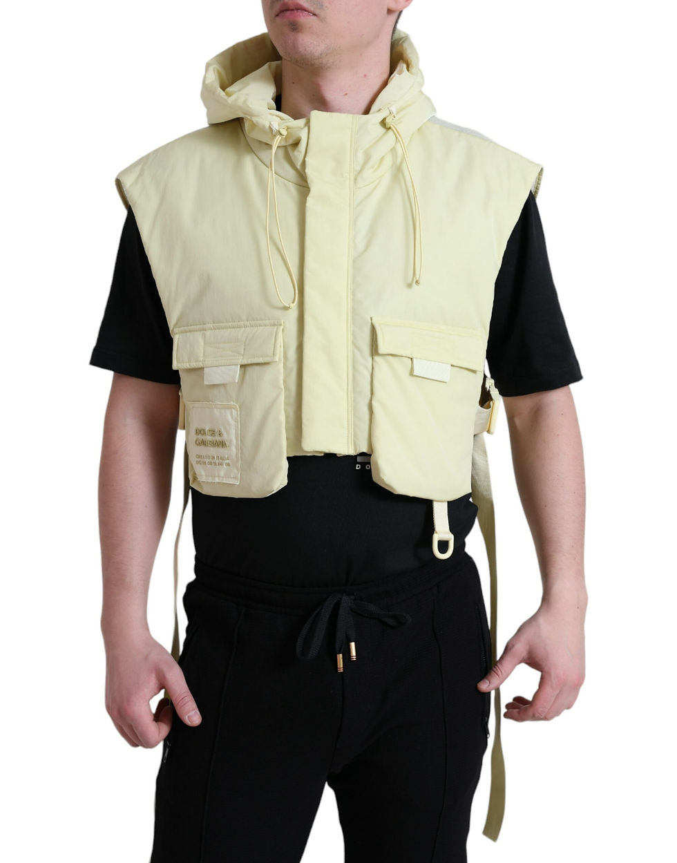 Miniatura: Yellow Nylon Hooded Sportswear Vest Jacket