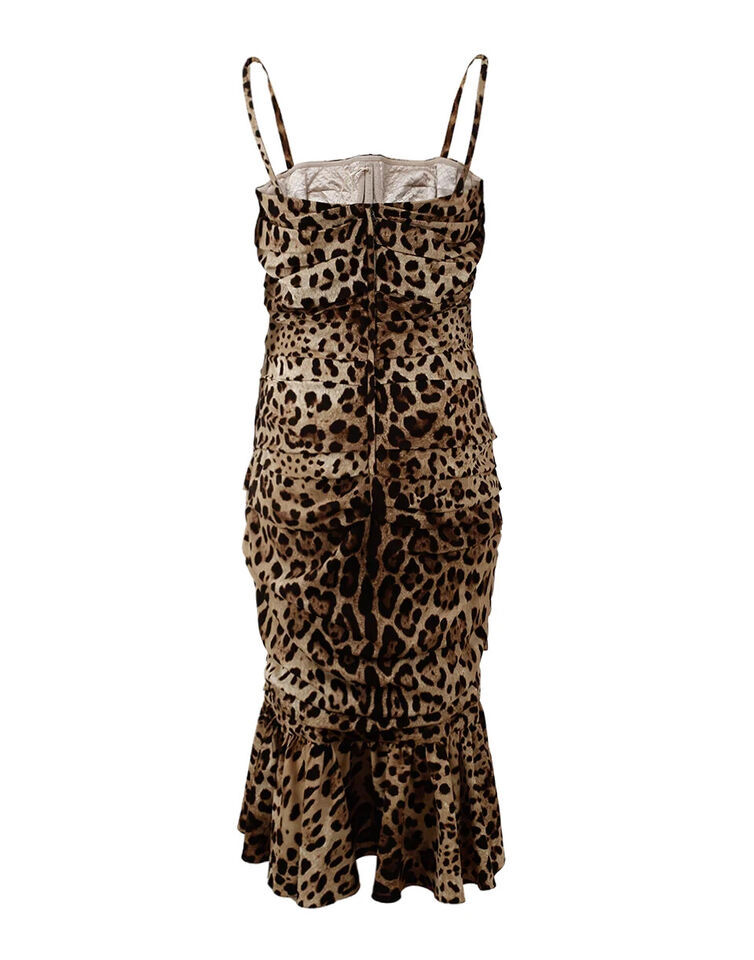 Miniatura: Brown Leopard Print Ruched Midi Dress