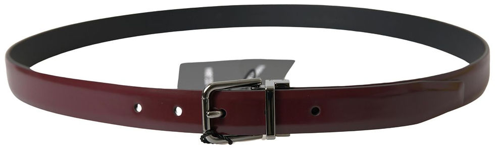 Miniatura: Bordeaux Leather Silver Metal Buckle Belt