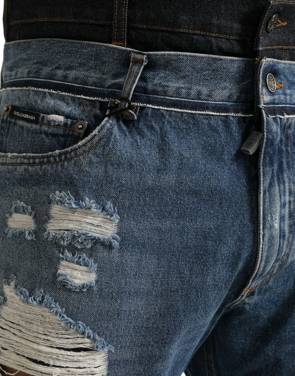 Thumbnail: Blue Tattered Cotton Men Denim Jeans