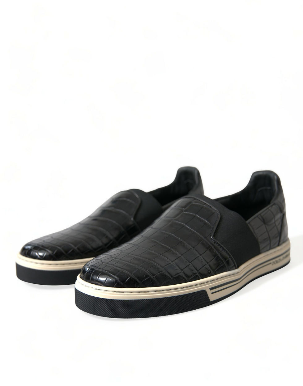 Miniatura: Black Croc Exotic Leather Sneakers Shoes