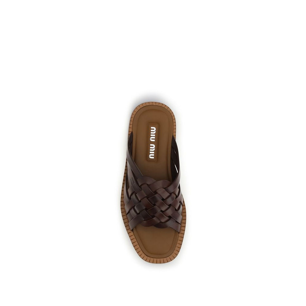 Thumbnail: Miu Miu Brown Calf Leather Bos Taurus Flat Sandals
