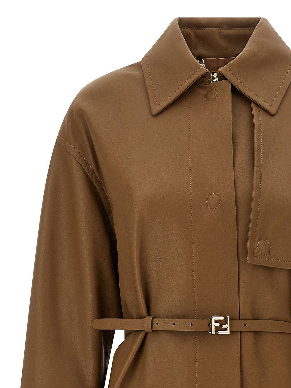 Thumbnail: Fendi Brown Lamb Leather Coat