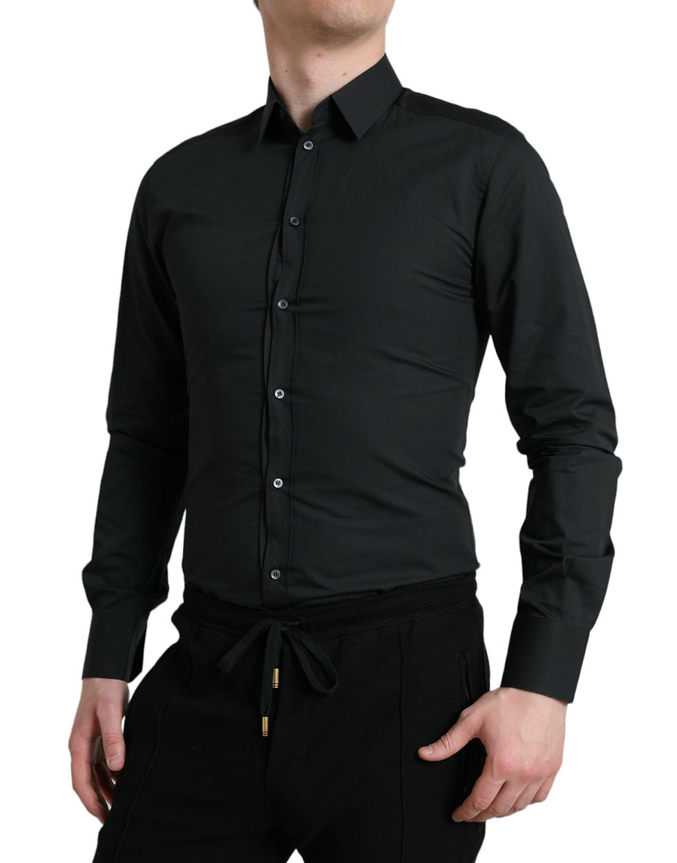 Miniatura: Black Cotton Silk Formal GOLD Dress Shirt