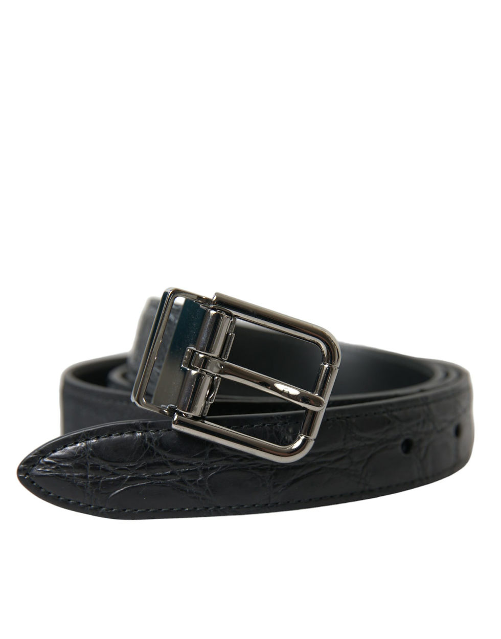 Miniatura: Black Leather Silver Metal Buckle Belt