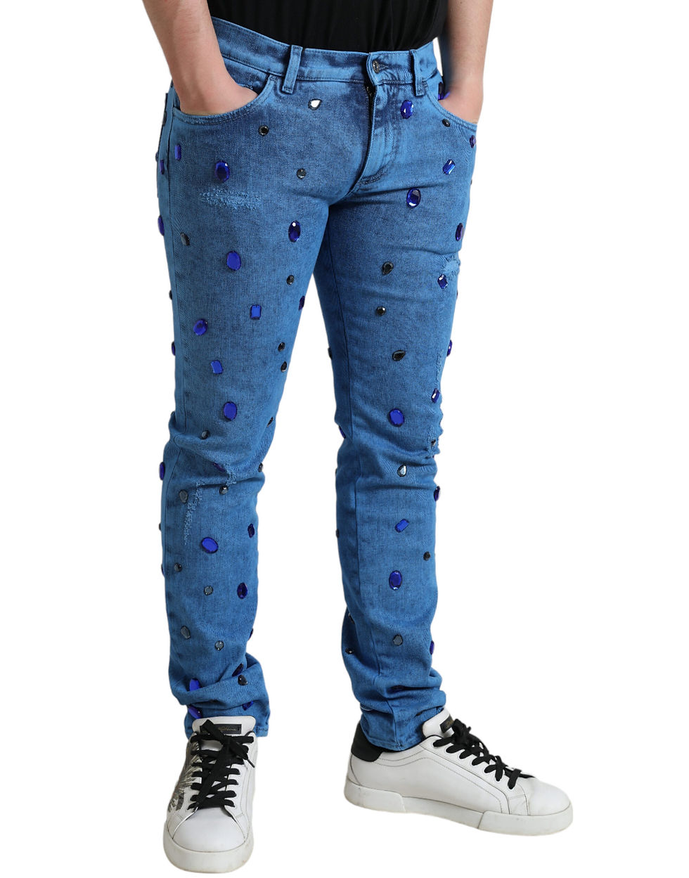 Thumbnail: Blue Crystal Embellished Skinny Denim Jeans