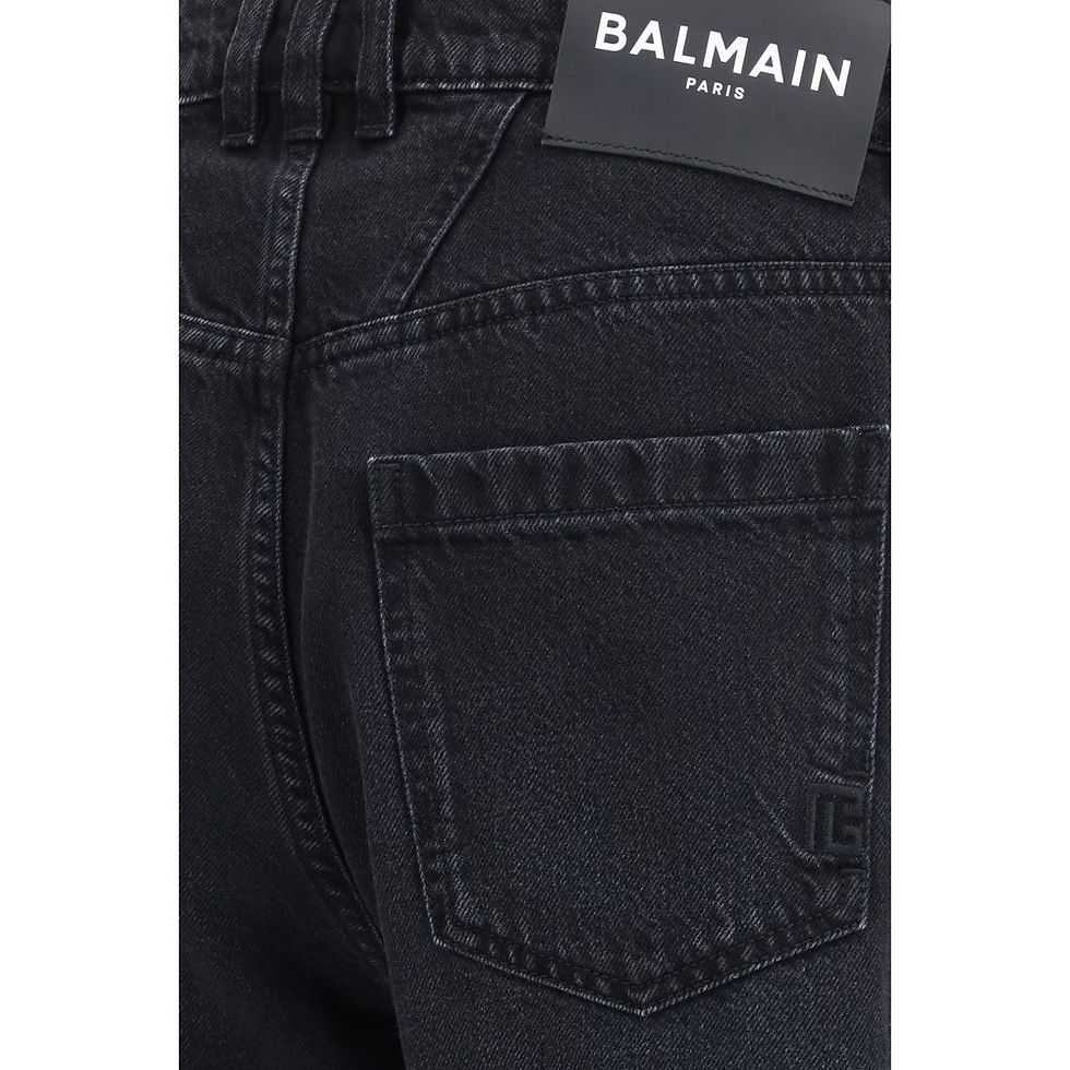 Thumbnail: Balmain Black Cotton Straight-Leg Jeans
