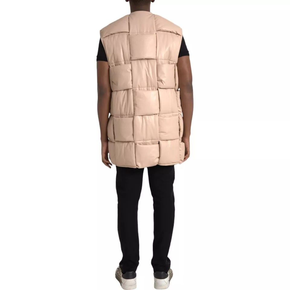 Bottega Veneta Beige Quilted Sleeveless Calf Leather Vest