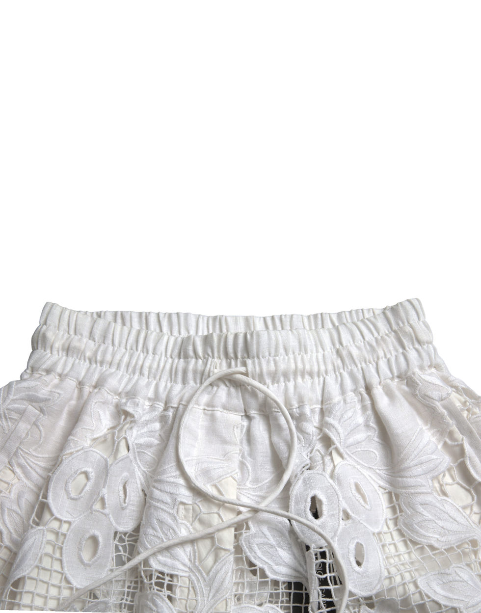 Miniatura: White Cotton Cutout High Waist Bermuda Shorts