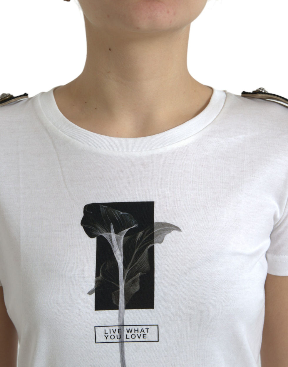 Thumbnail: White Black Roses Crewneck Cotton T-shirt