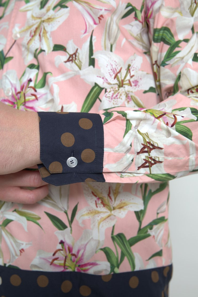 Thumbnail: Cotton Polka Dot Lily Print Collared Shirt