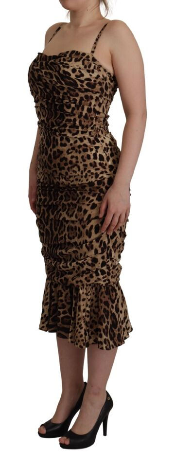 Miniatura: Brown Leopard Print Ruched Midi Dress