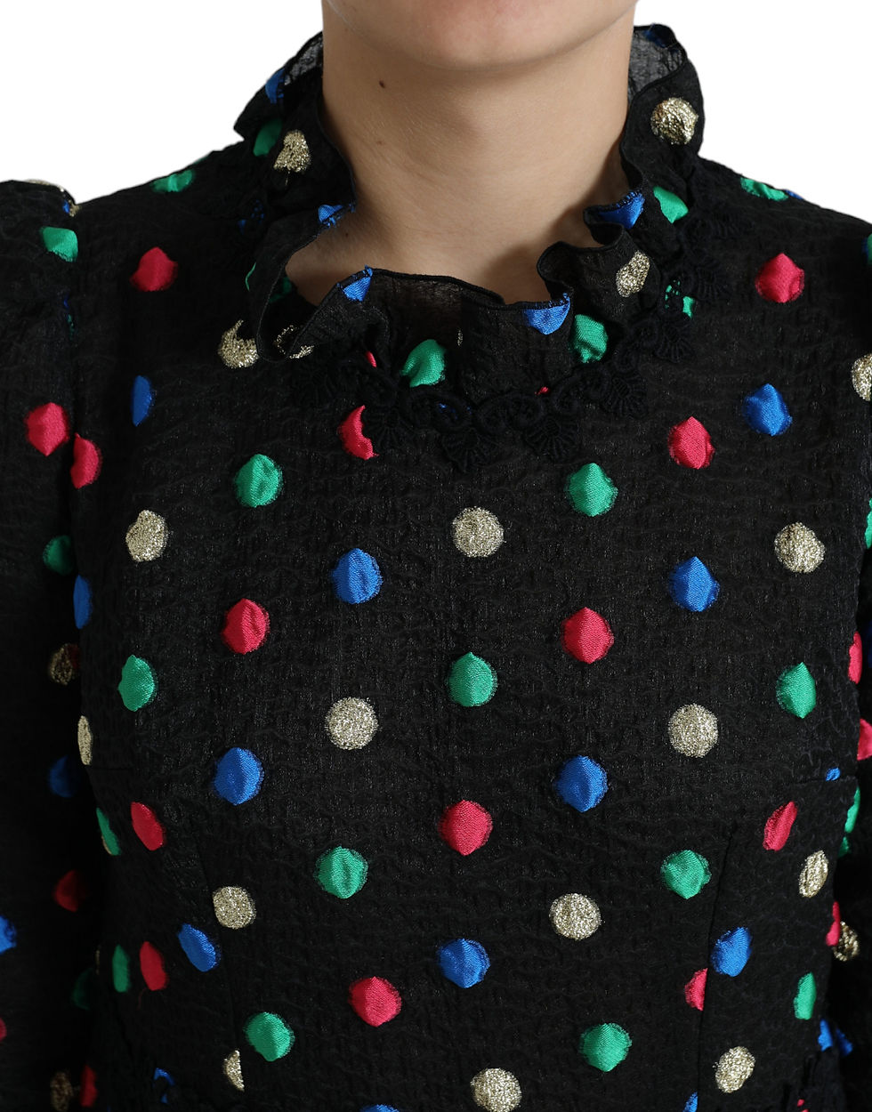 Thumbnail: Black Polka Dot Ruffle Cotton Midi Dress