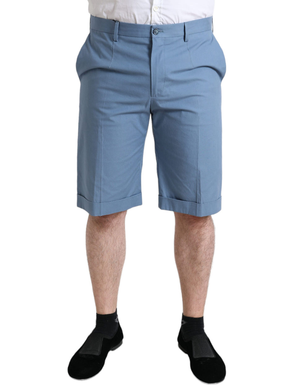 Miniatura: Sky Blue Cotton Folded Hem Men Bermuda Shorts