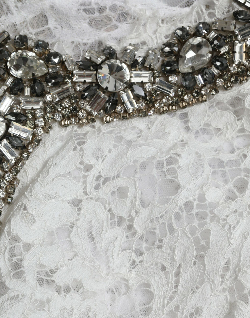 Thumbnail: White Lace Crystal Embellished Shift Dress