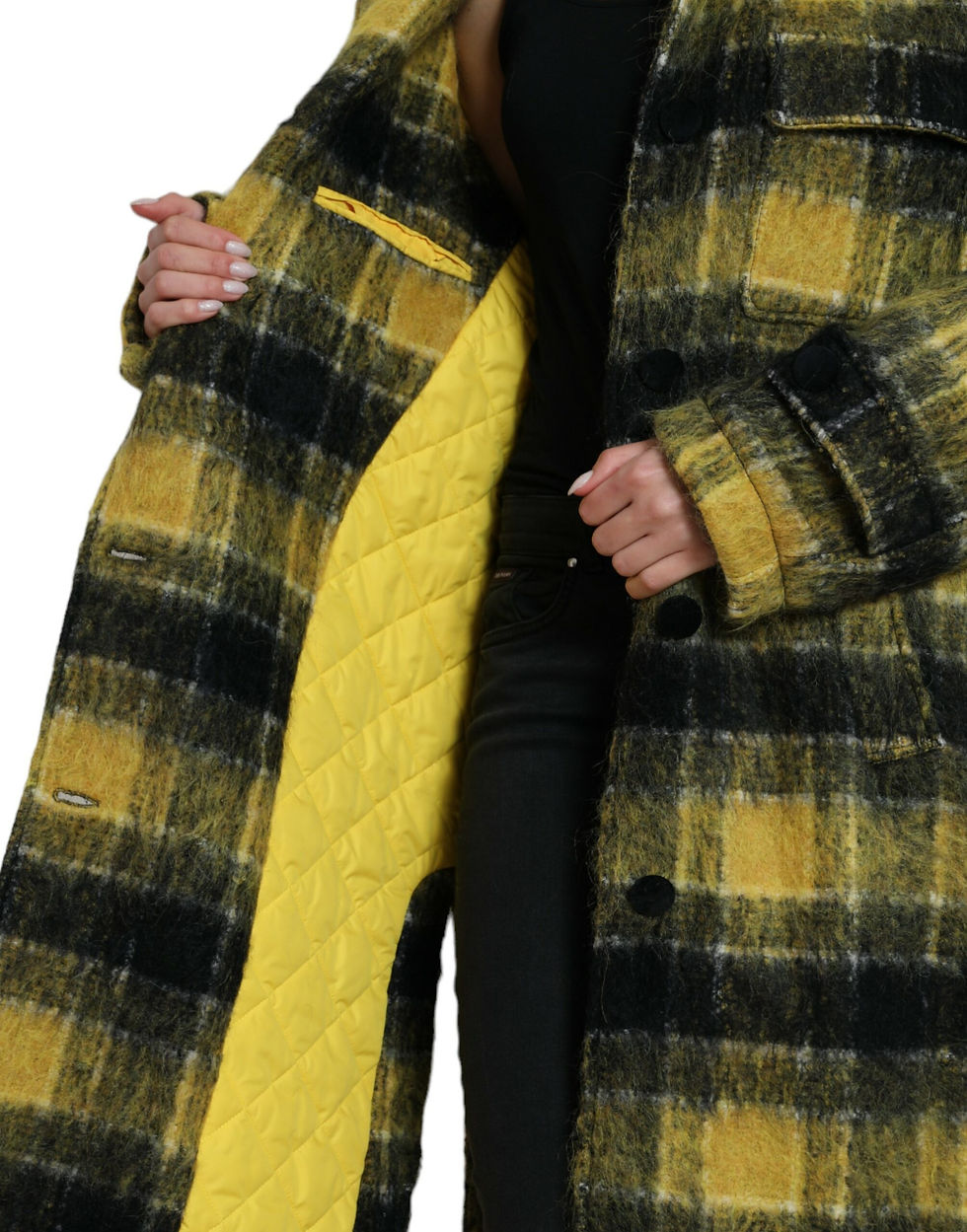Miniatura: Yellow Plaid Long Sleeve Casual Coat Jacket