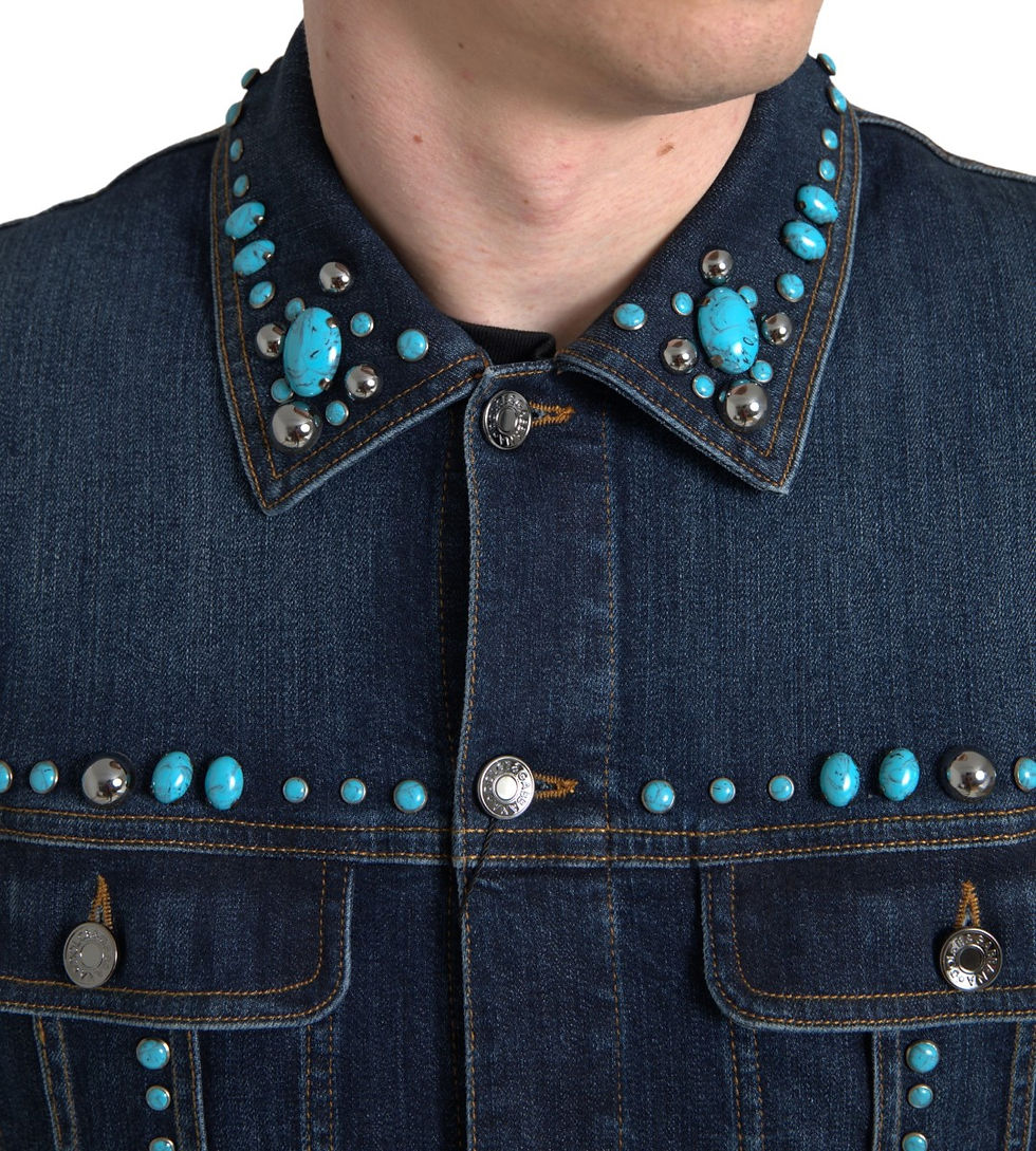 Miniatura: Blue Denim Turquoise Stones Studded Jacket