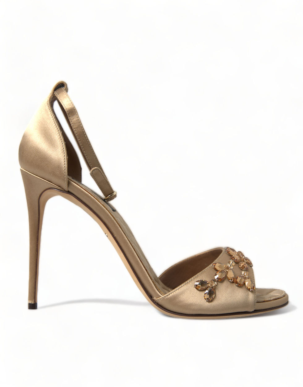 Miniatura: Gold Satin Ankle Strap Crystal Sandals Shoes