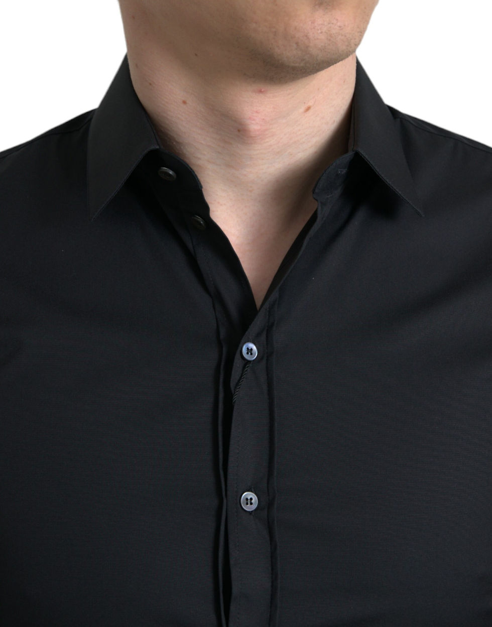 Miniatura: Black Cotton Stretch Slim Formal Dress Shirt