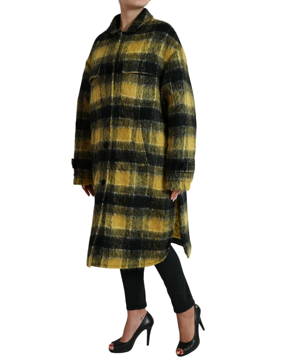 Miniatura: Yellow Plaid Long Sleeve Casual Coat Jacket