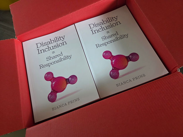 Box of books titled Disability Inlcusion = Shared Responsibility