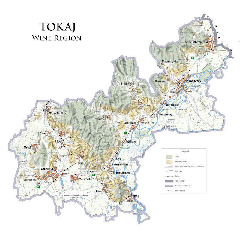Carte des vins de la région viticole de Tokay