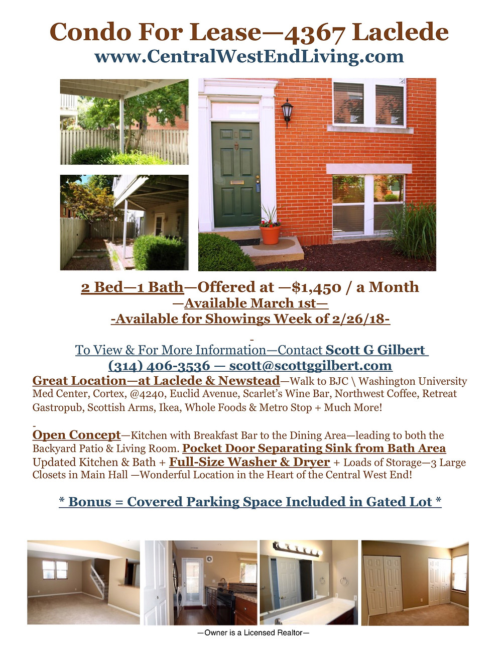 Condo For Lease | Central West End | Laclede | Newstead | March 2018
