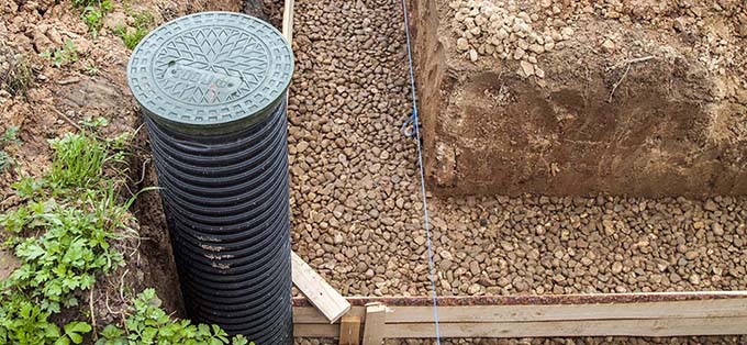 House foundation drainage install wide