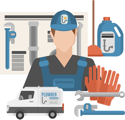 Melton Plumber with tools and a plumbing van
