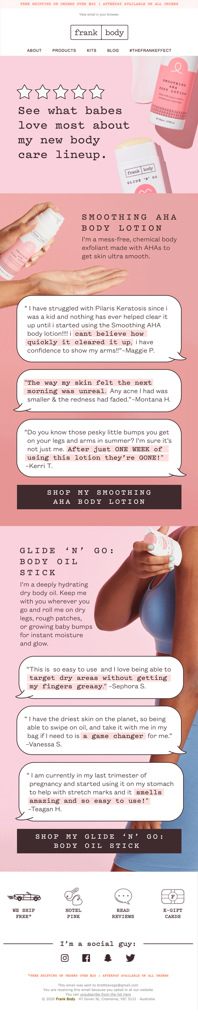 Reviews: AHA Body Lotion & Glide 'N' Go Body Oil Stick