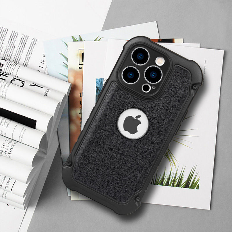 Thumbnail: Lichee Pattern Leather Rugged Armor Case for iPhone 14 Pro