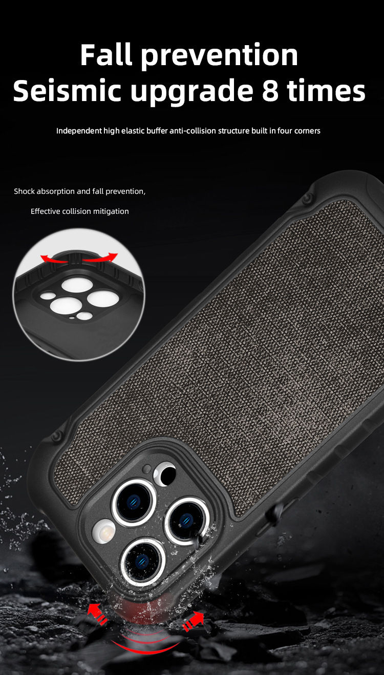 Thumbnail: Fabric Leather Rugged Armor Case for iPhone 14 Pro Max