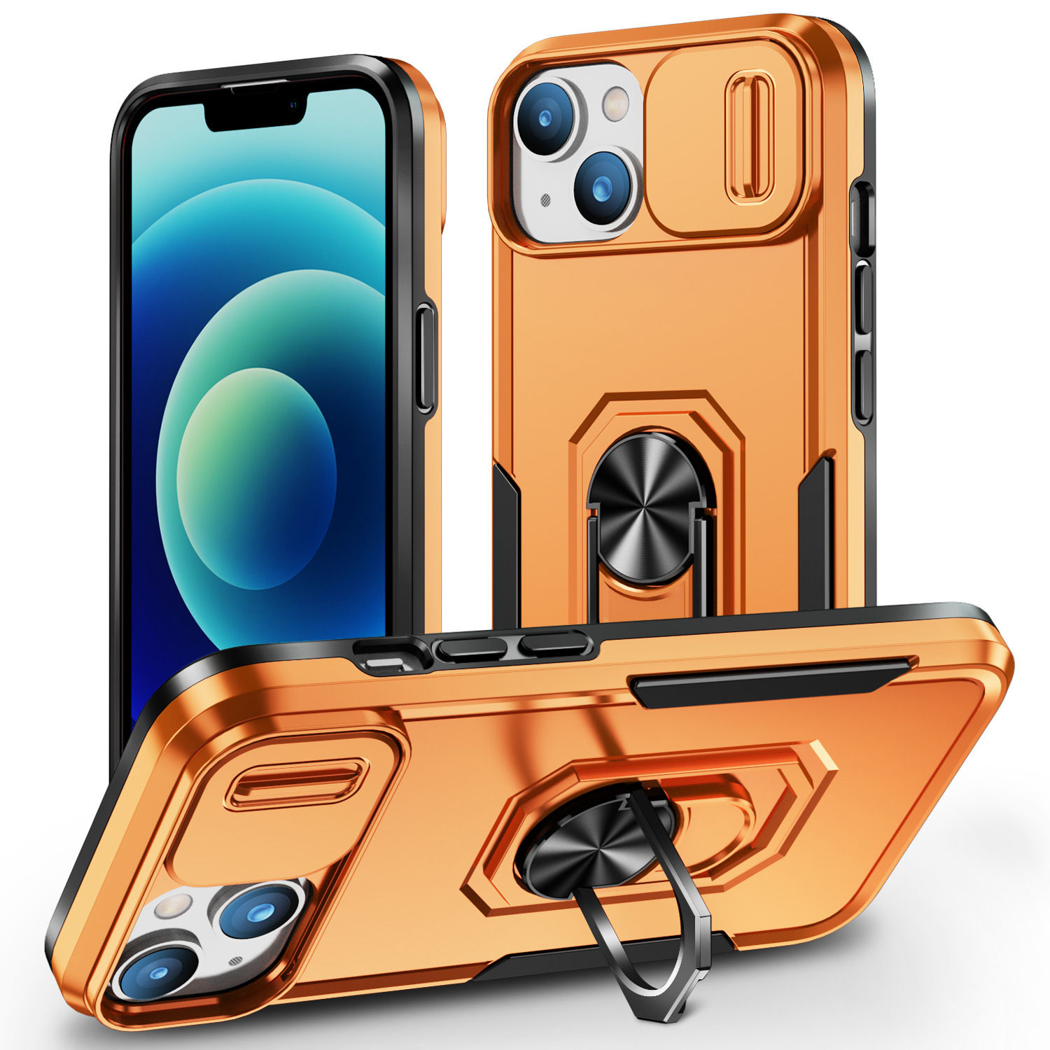 iPhone 15 Plus Magnetic Case with Slide Camera Cover, iPhone with Ring Stand