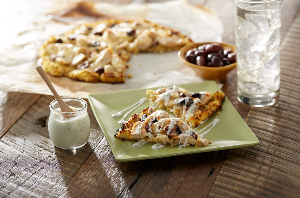 Cauliflower Pizza with Chicken & Tzatziki
