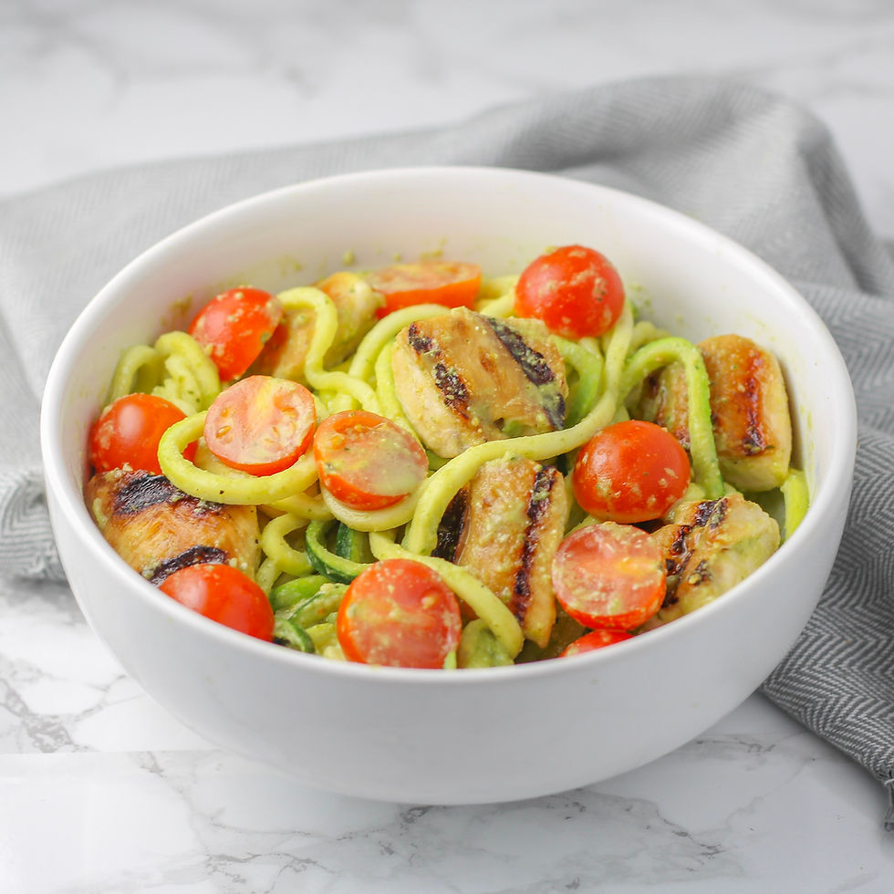 Pesto Zucchini Noodles with Grilled Chicken