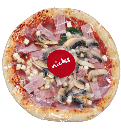 Nicks ham and mushroom pizza in vacuum packaging