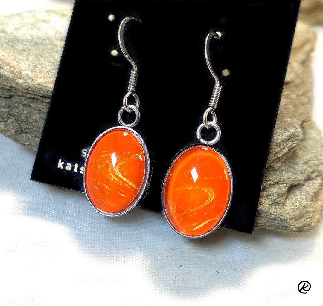 Orange and gold poured acrylic earrings