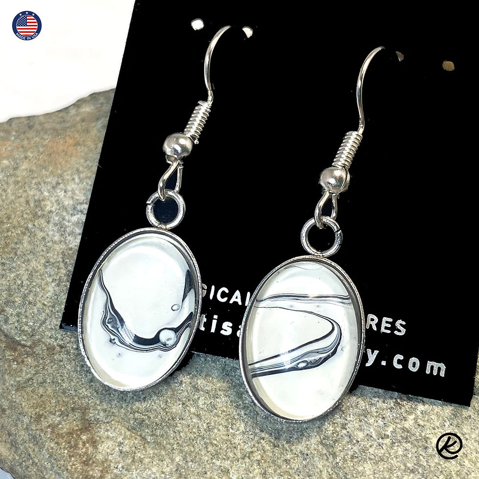 Thumbnail: Black and white stainless steel pendant and earrings set