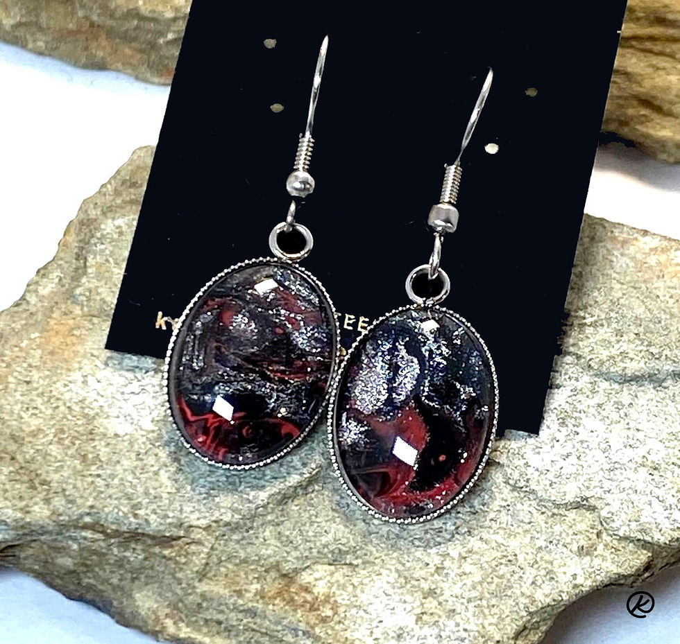 Thumbnail: Red black and platinum jewelry set in stainless steel