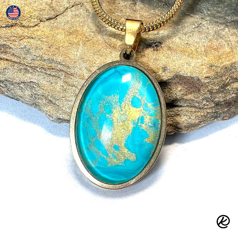 Thumbnail: Beautiful turquoise and gold pendant and earrings set